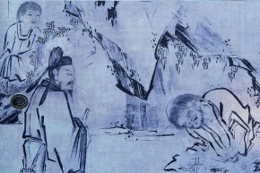 禅宗祖師図（ぜんしゅうそしず）の一場面「懶瓚煨芋図（らんさんわいうず）」