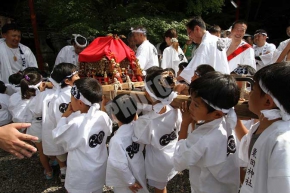 子供神輿が拝殿の周りを一周
